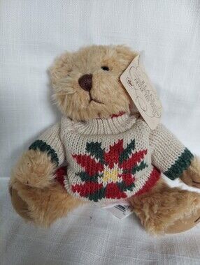 Russ Berrie Bears From The Past 4" Teddy Bear Poinsettia Christmas Sweater New
